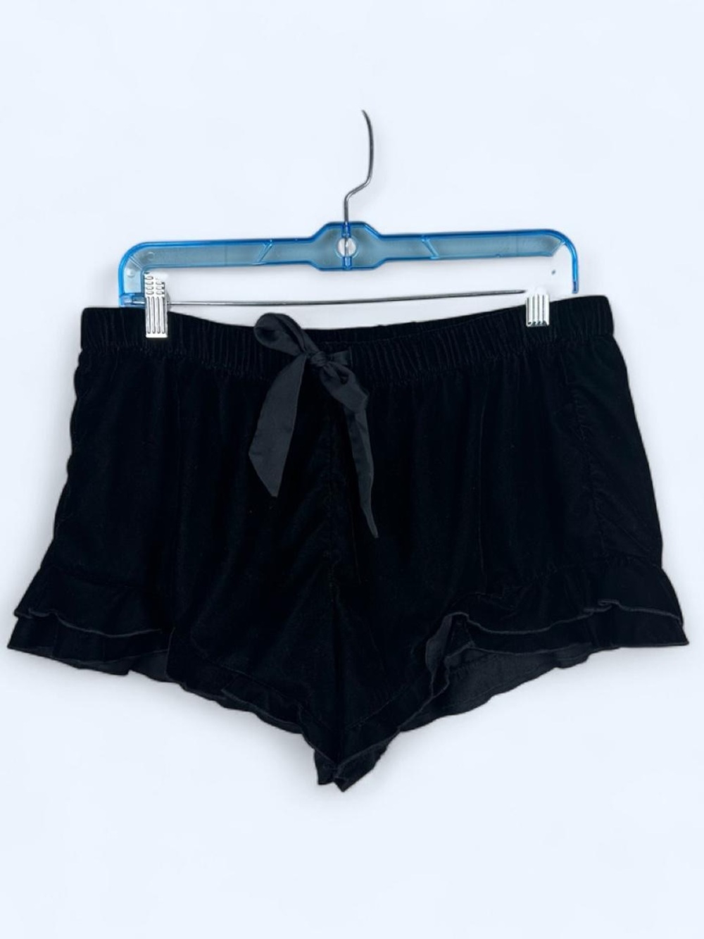 Victoria's Secret black velvet ruffle trim shorts
